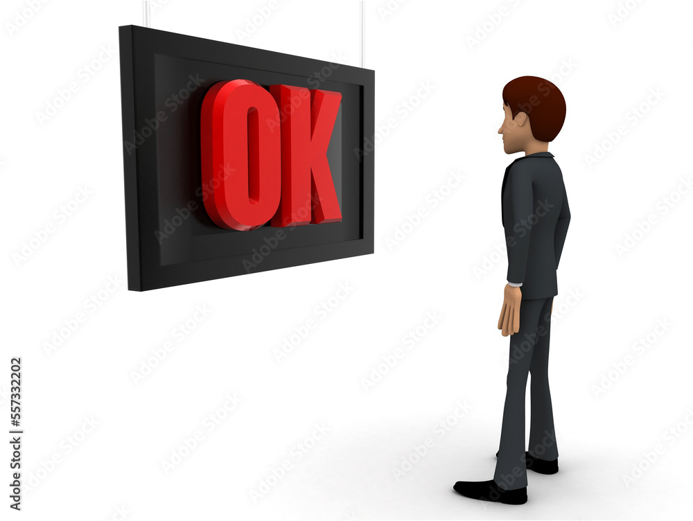 3d man watching ok on tv screen concept 3d man watching ok on tv screen concept