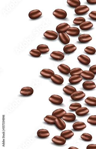 Coffee beans realistic vector icons isolated on white background. Seamless vertical pattern