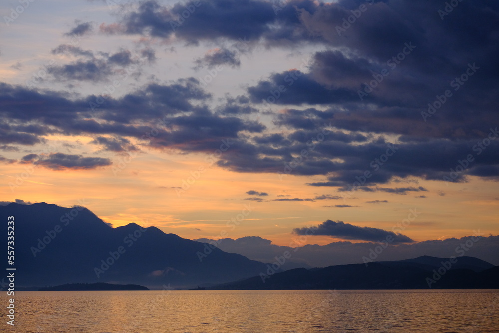 sunrise over the sea and the mountains in Montenegro