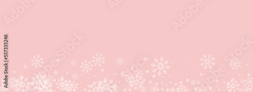 White Snowflake Vector Panoramic Pink Background.