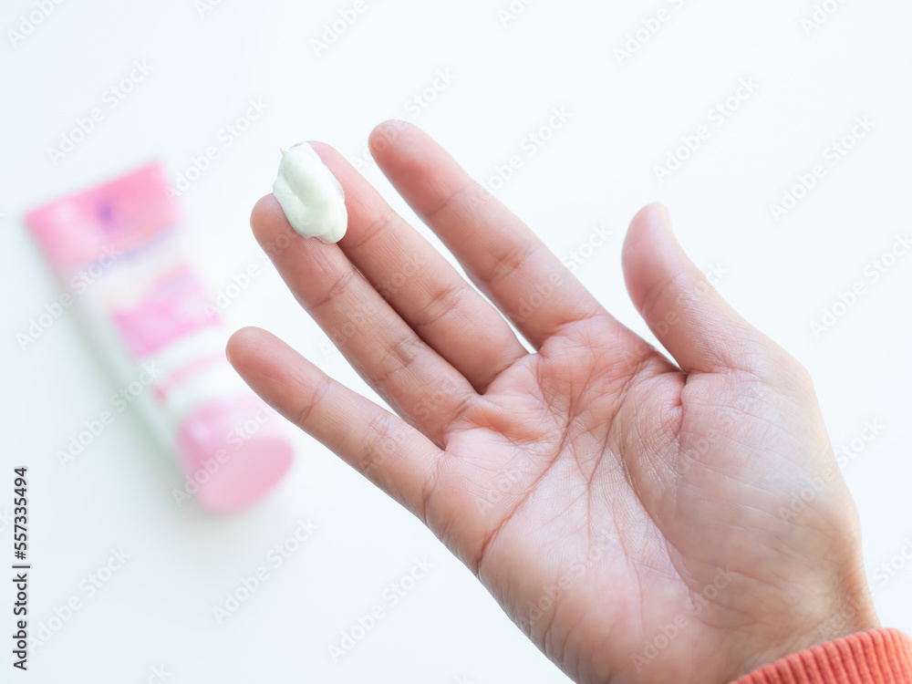 Lotion Body on Finger Woman,Cosmetic Skin Care on Hand for Apply Arm,Moisturizer Soft Spa Beauty Female,Cream Treatment Tester on Palm Up,Girl Applying Hand Cream after Shower in Home. Lotion Body on Finger Woman,Cosmetic Skin Care on Hand for Apply Arm,Moisturizer Soft Spa Beauty Female,Cream Treatment Tester on Palm Up,Girl Applying Hand Cream after Shower in Home.