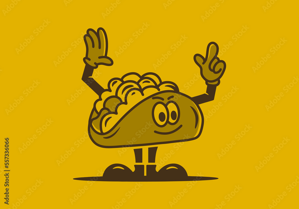 Fototapeta premium Illustration design of taco mascot with hands and feet