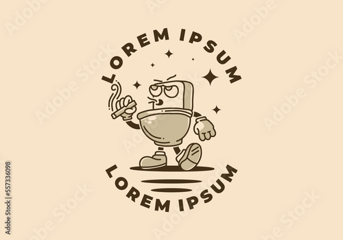 Illustration design of toilet mascot holding a cigarette