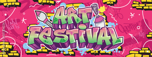 Art Festival Colorful graffiti text background. Wall art design for poster, and backdrop. The bright graffiti art style in multi-purpose