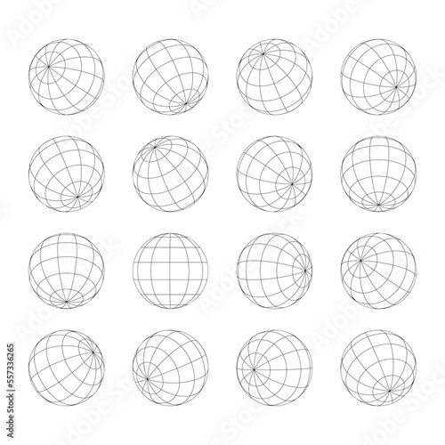 globe grid spheres, earth latitude and longitude line grid vector icon set