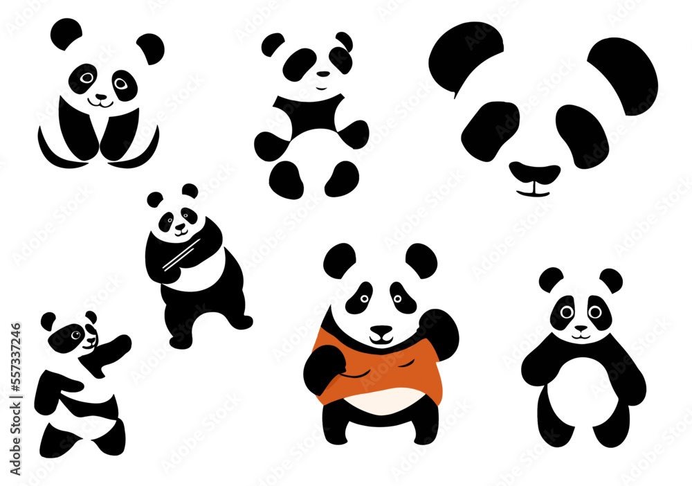 Naklejka premium Vector Panda Illustration Set, panda vector set, panda illustrations