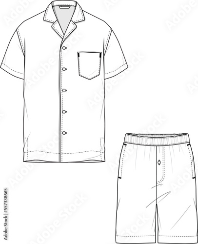 MEN AND BOYS WEAR RESORT SET SHIRT AND SHORT VECTOR SKETCH