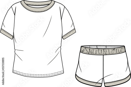 MEN AND BOYS WEAR TEE SHIRT AND SHORT SET VECTOR SKETCH