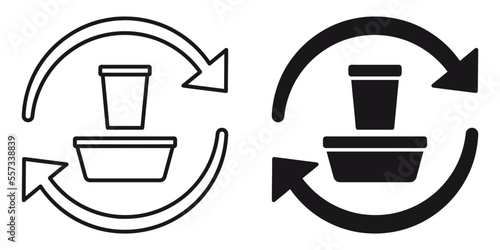 ofvs288 OutlineFilledVectorSign ofvs - reusable coffee cup and bowl vector icon . takeaway . coffee to go . isolated transparent . black outline and filled version . AI 10 / EPS 10 / PNG . g11628