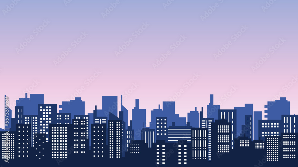 City panoramic landscape silhouette with tall buildings around