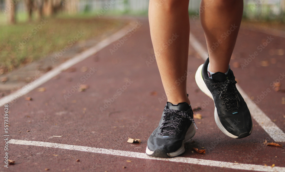 Woman enjoys running outside with beautiful view. Woman enjoys running outside with beautiful view.