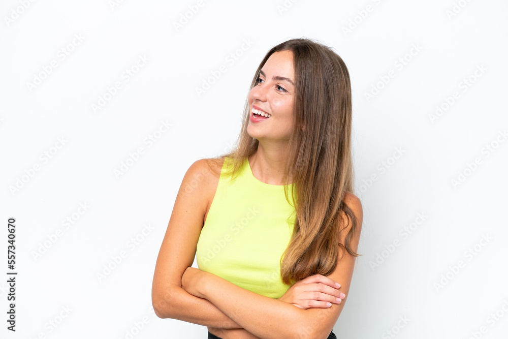 Young caucasian woman isolated on white background happy and smiling Young caucasian woman isolated on white background happy and smiling