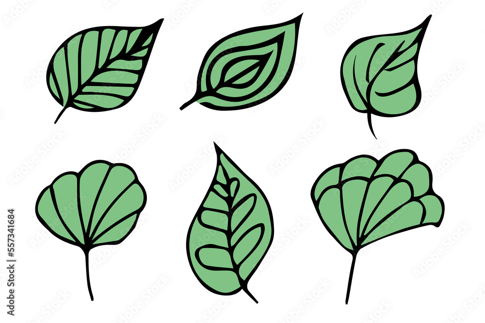Set of hand drawn simple leaf. Eco doodle clipart. Botanical illustration Set of hand drawn simple leaf. Eco doodle clipart. Botanical illustration