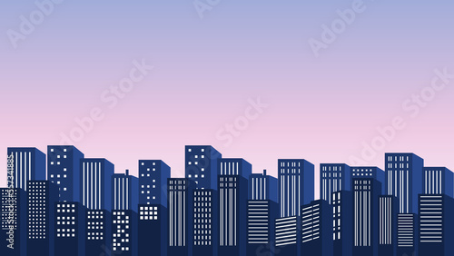 Illustration of an urban background with lots of buildings and a gradation view of the blue sky