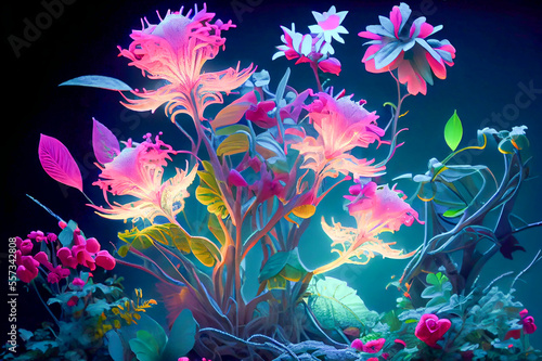 Fantasy floral background with beautiful flowers, ai illustration © Dr_Microbe