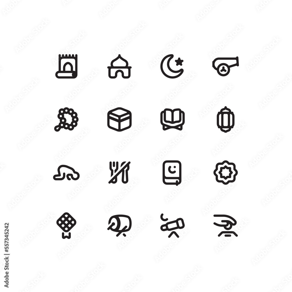 Cute simple Ramadan outline icon set with Islam and Muslim related icons Cute simple Ramadan outline icon set with Islam and Muslim related icons