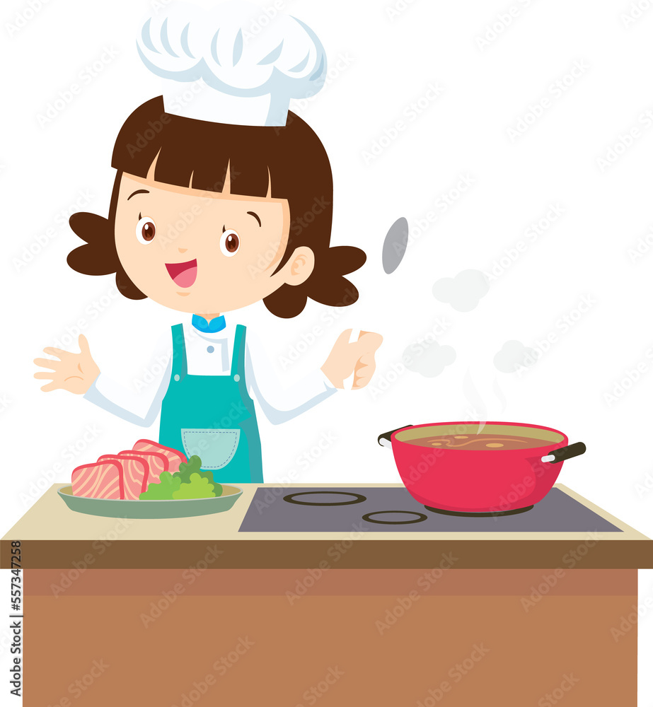 Cooking children girl Little kid making delicious food professional chef Cooking children girl Little kid making delicious food professional chef