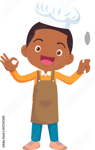 Cooking children boy Little kids making delicious food professional chef