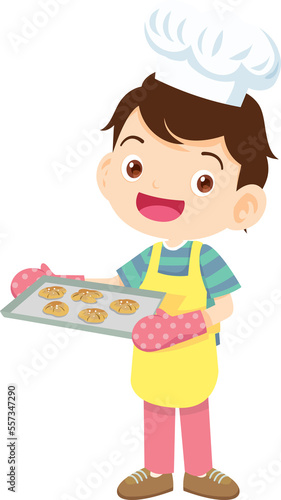 Cooking children boy Little kids making delicious food professional chef