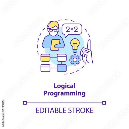 Logical programming concept icon. Coding paradigm type abstract idea thin line illustration. Mathematical logic. Isolated outline drawing. Editable stroke. Arial, Myriad Pro-Bold fonts used