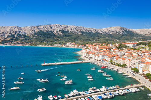 Town of Baska on the island of Krk Adriatic sea, Croatia, aerial view