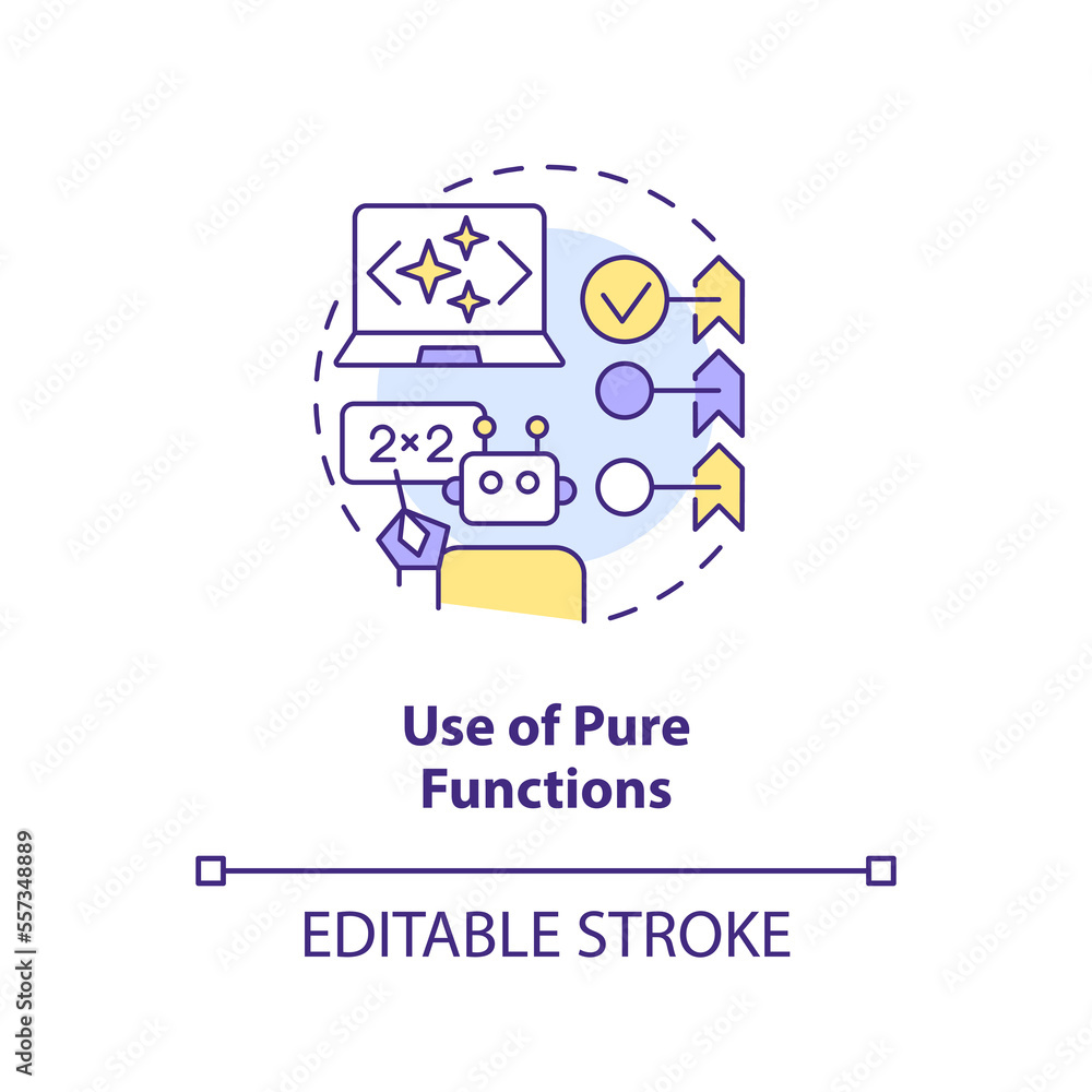Use of pure functions concept icon. Functional programming abstract idea thin line illustration. Mathematics approach. Isolated outline drawing. Editable stroke. Arial, Myriad Pro-Bold fonts used Use of pure functions concept icon. Functional programming abstract idea thin line illustration. Mathematics approach. Isolated outline drawing. Editable stroke. Arial, Myriad Pro-Bold fonts used