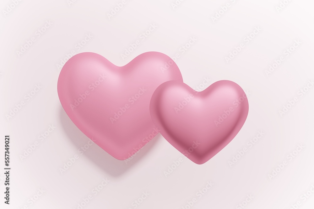 3d render of two pink hearts pattern on a white background