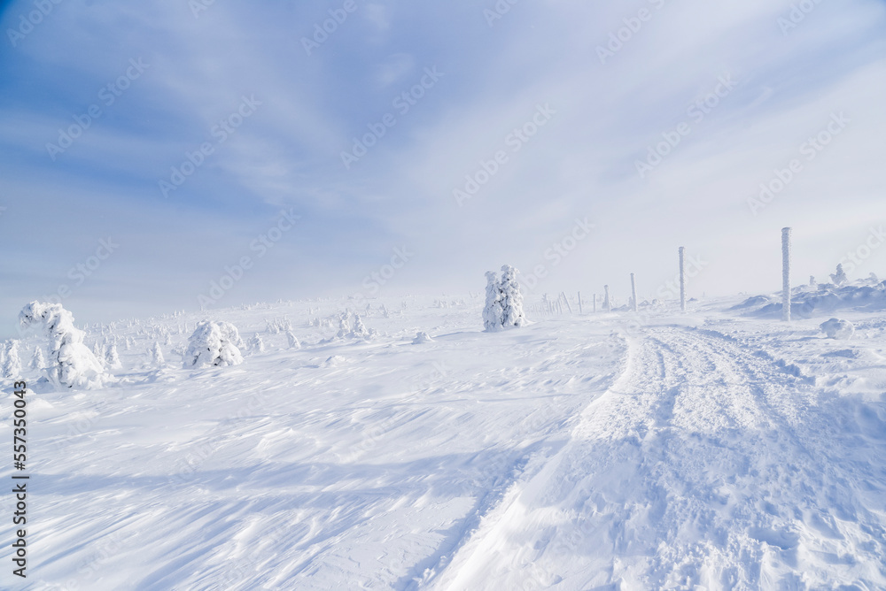 Winter mountain landscape. Karkonosze in winter in Poland.