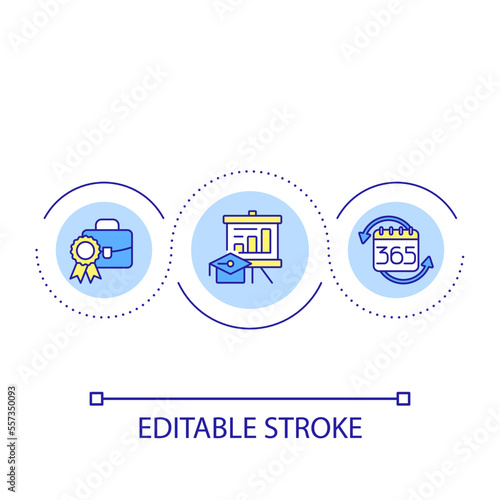 Regular business trainings for staff loop concept icon. Corporate employees education abstract idea thin line illustration. Isolated outline drawing. Editable stroke. Arial font used