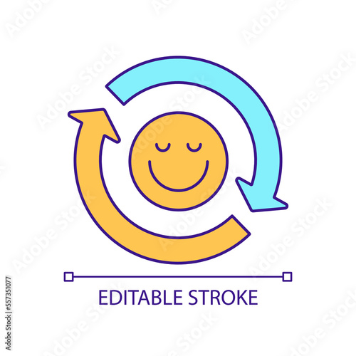 Positive mindset RGB color icon. Satisfied customer feedback. Optimistic mood. Brand loyalty. Isolated vector illustration. Simple filled line drawing. Editable stroke. Arial font used