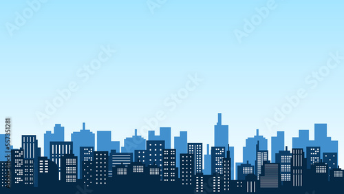 Shades of the morning with a blue sky from the silhouette of a city with tall buildings
