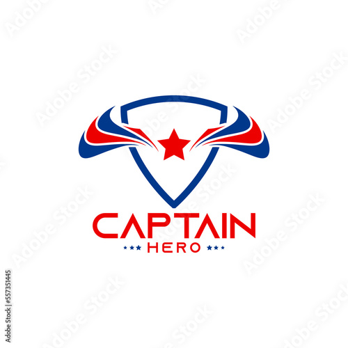 captain hero logo  with wings,shield,and star symbol