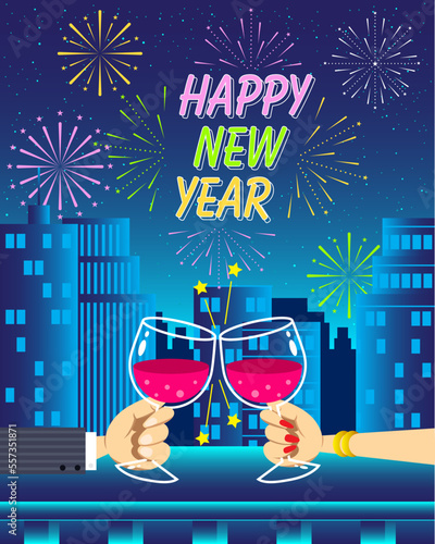 new year night festive, happy new year fireworks party vector poster,new year night party banner