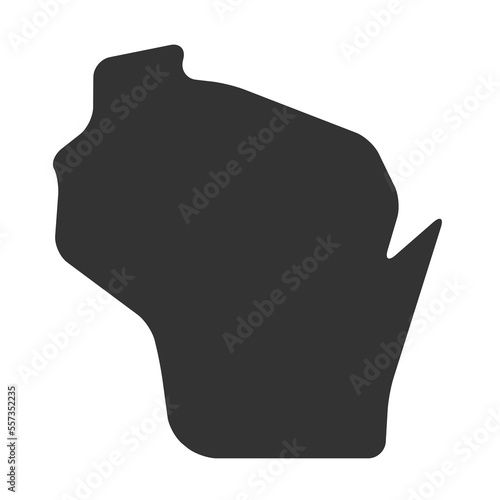 Wisconsin state of United States of America, USA. Simplified thick black silhouette map with rounded corners. Simple flat vector illustration