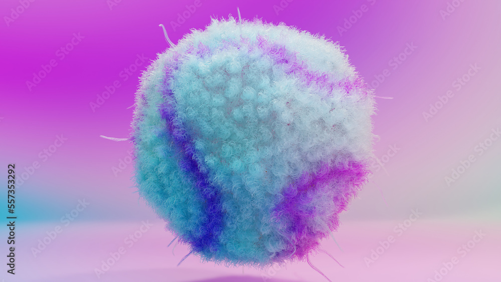fur pompon, ball of hair, fluffy ball, colorful furry sphere, fur ball isolated, 3d render