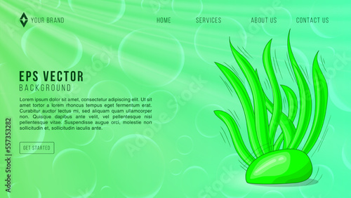 Green coral web page ocean banner design template vector