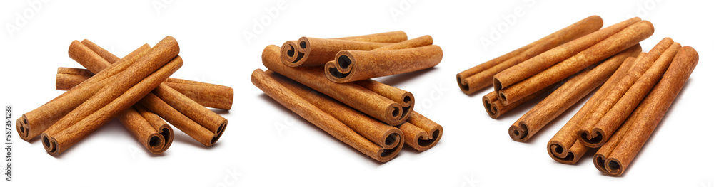 Collection of delicious cinnamon sticks, isolated on white background Collection of delicious cinnamon sticks, isolated on white background