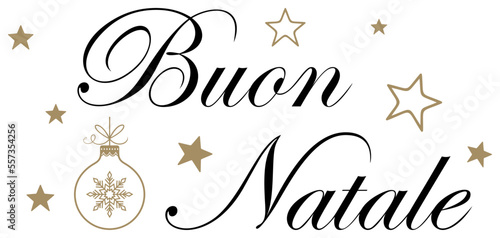 Frohe Weihnachten in italienischer Sprache.
Buon Natale. Italienischer Weihnachtsgruß vektor in Gold und Schwarz. Weißer Hintergrund.
Buon Natale ist Merry Christmas in Englisch.
