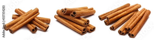 Collection of delicious cinnamon sticks, isolated on white background