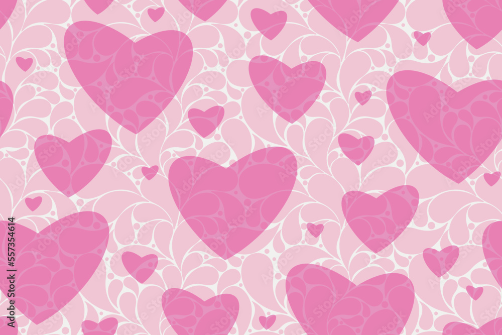 Abstract valentine vector seamless gentle pattern with pink hearts and paisley