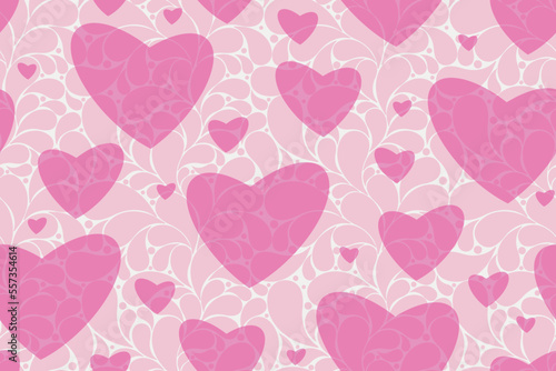 Abstract valentine vector seamless gentle pattern with pink hearts and paisley