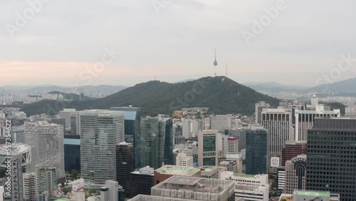 [korea drone footage] Korea, Seoul, City, Gwanghwamun, wall street photo