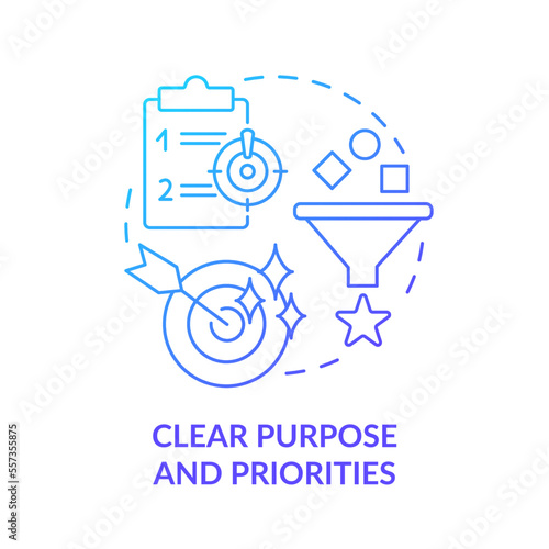 Clear purpose and priorities blue gradient concept icon. Public sector. Government transformation abstract idea thin line illustration. Isolated outline drawing. Myriad Pro-Bold font used