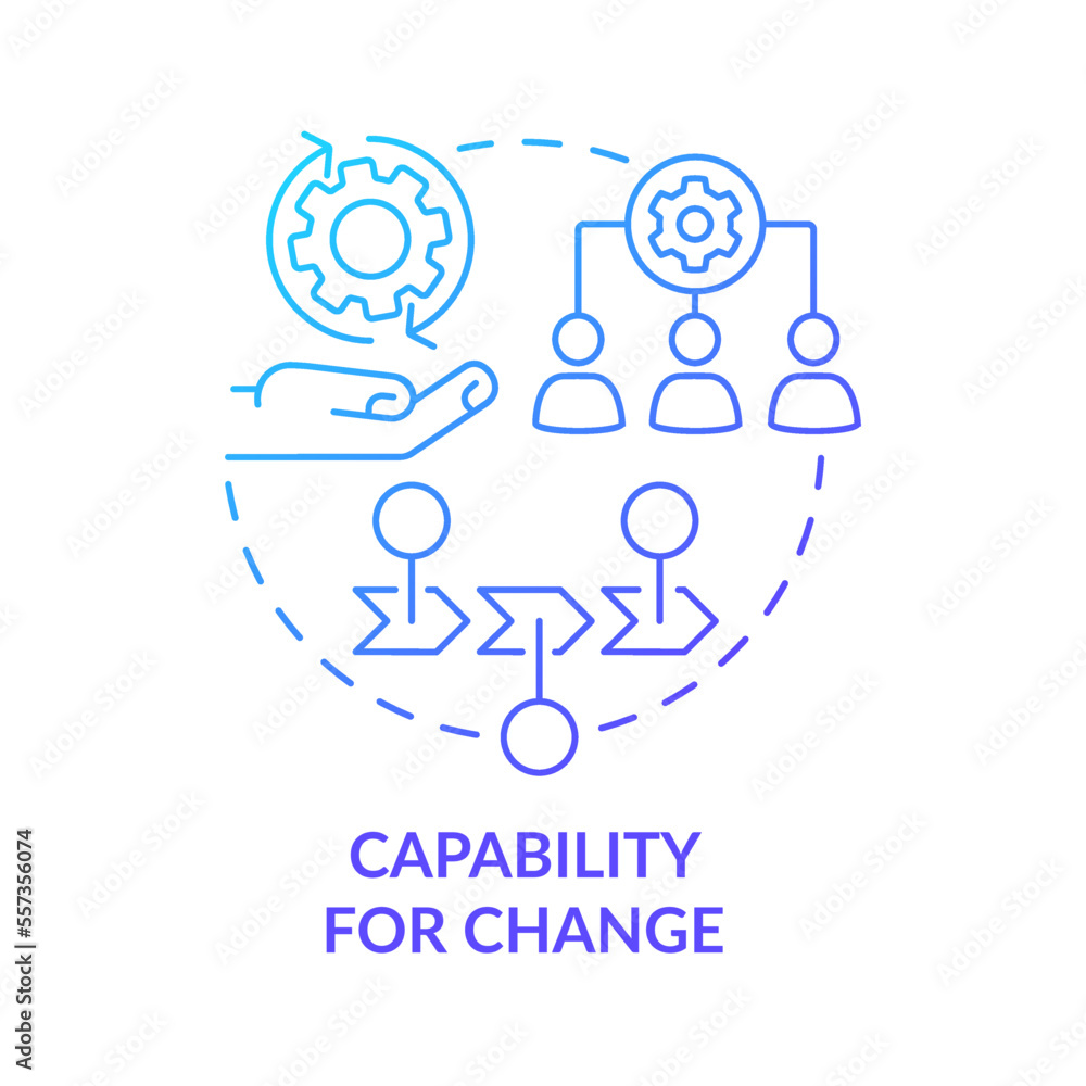 Capability for change blue gradient concept icon. Public sector. Government transformation discipline abstract idea thin line illustration. Isolated outline drawing. Myriad Pro-Bold font used Capability for change blue gradient concept icon. Public sector. Government transformation discipline abstract idea thin line illustration. Isolated outline drawing. Myriad Pro-Bold font used