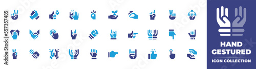 Hand gestured icon collection. Duotone color. Vector illustration. Containing Frame, collaboration, like, clapping, ok, ecology and environment, pinching, hand, victory, handle, cooperation, and more. © Huticon