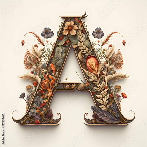 Letter A typography floral ornate created with AI