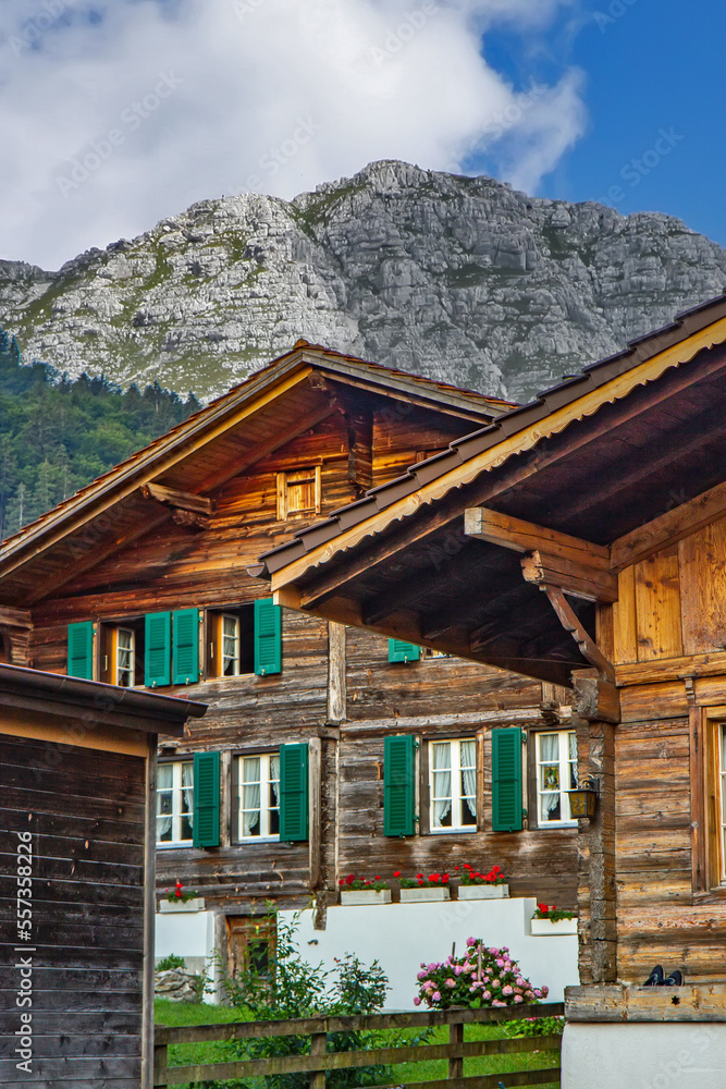 Old traditional wooden house in Swiss Alps