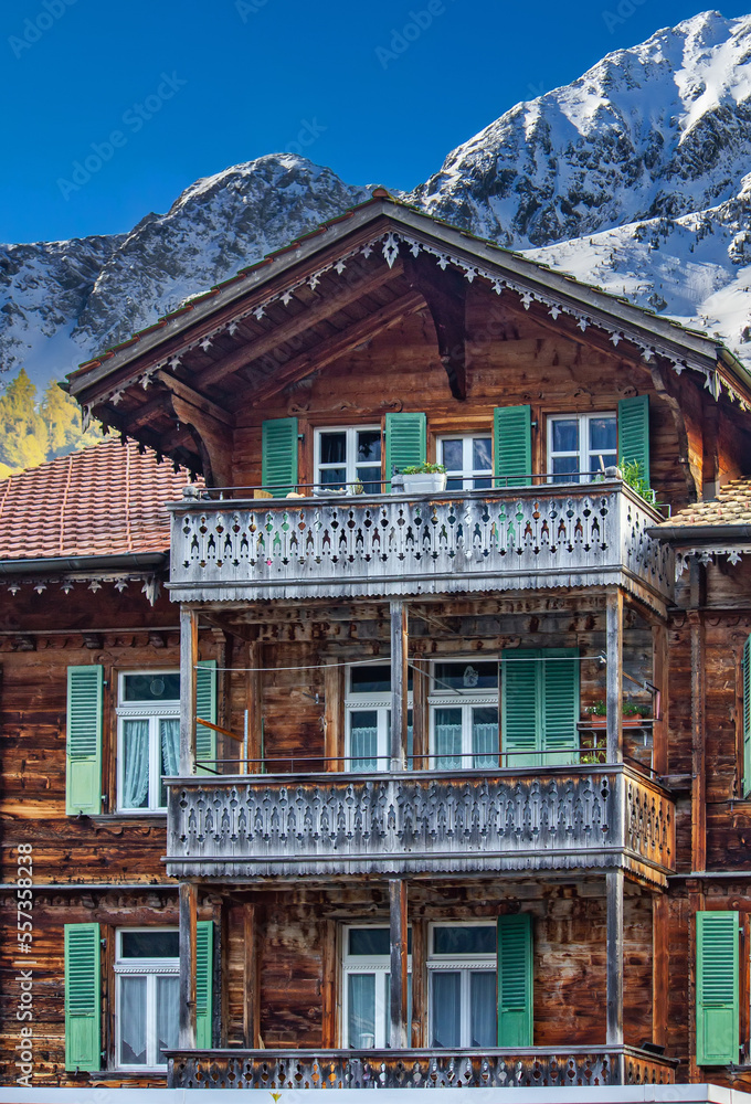 Old traditional wooden house in Swiss Alps