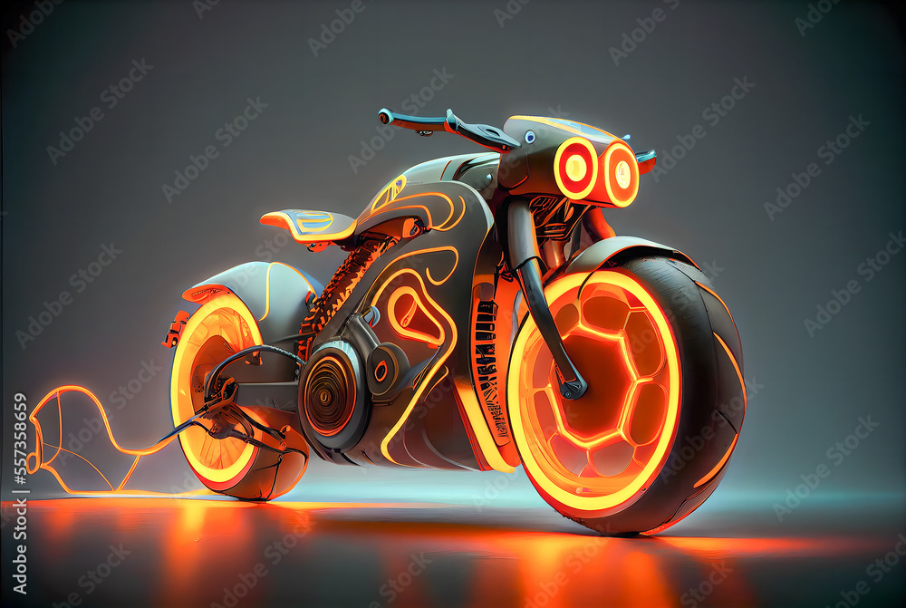 Futuristic steampunk motorcycle.Orange neon glow Stock Illustration | Adobe  Stock