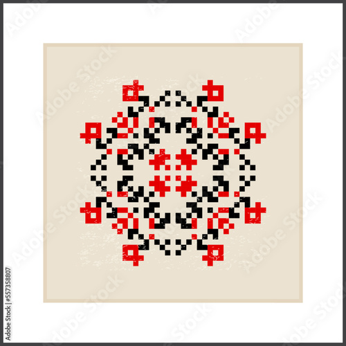 Traditional Ukrainian knitted embroidery art, ethnic mandala ornament vyshyvanka